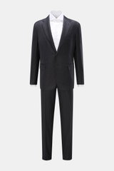 Front view of Stile Latino Anzug 'Vincenzo' anthrazit gestreift, a slim fit two-piece suit with button-fly trousers and three-button jacket in fine twill pure soft wool with elegant pinstripes.