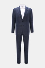 Front view of Stile Latino Anzug 'Vincenzo' navy/graublau kariert, a slim fit Prince-of-Wales patterned suit in wool-linen mix with button-fly trousers, side-adjusters, and a three-button blazer with patch pockets and unfinished sleeves, showcasing timele