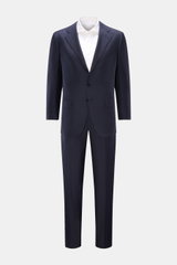 Front view of the Cesare Attolini Suit navy made of pure Super 150'S wool with a slim fit, smart-casual three-button jacket and tapered trousers. Neapolitan tailoring in perfection: Made of fine knit Super 150'S wool, this suit by CESARE ATTOLINI combines