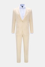 Tagliatore Leinenanzug 'Vesuvio' creme, Slim Fit, frontale Ansicht mit tailliertem Sakko, zwei Knöpfen, Spitzrevers und Leinenhose