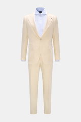 Tagliatore Leinenanzug 'Vesuvio' creme, Slim Fit, frontale Ansicht mit tailliertem Sakko, zwei Knöpfen, Spitzrevers und Leinenhose