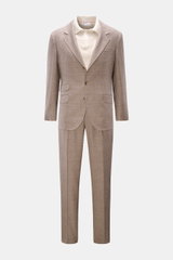 Brunello Cucinelli Anzug graubraun/grau kariert, frontale Ansicht, Unconstructed-Sakko Slim Fit, Regular Fit Hose, Woll-Seide-Leinen-Mix.