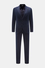 Santaniello Anzug navy, frontale Ansicht, Slim Fit Baumwoll-Twill, tailliertes Sakko mit Zwei-Knopf-Stil, schmale Hose mit französischen Taschen.