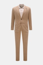 Front view of the Santaniello Suit taupe, a slim fit casual cotton twill suit with a soft feel, featuring a two-button fitted jacket and tapered trousers.