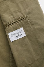Santaniello Anzug oliv, Detailansicht Innenfutter mit Label, Baumwoll-Twill, Slim Fit, weicher Griff, Büro- und Festtagslook.
