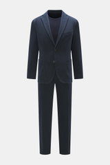 Front view of Boglioli Blazer 'K. Jacket' navy, slim fit unconstructed blazer made of stretch cotton twill with notched lapel, two-button style, classic breast pocket, patch hip pockets, kissing buttons, rear side vents, and two inner pockets, styled with