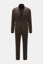 Front view of Boglioli Corduroy Suit 'K. Jacket' grey brown, featuring a slim fit, two-button jacket with notched lapel and patch pockets, paired with tapered trousers; made from a soft, slightly elastic cotton-modal blend, practical for business trips.