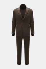 Front view of Boglioli Corduroy Suit 'K. Jacket' grey brown, featuring a slim fit, two-button jacket with notched lapel and patch pockets, paired with tapered trousers; made from a soft, slightly elastic cotton-modal blend, practical for business trips.