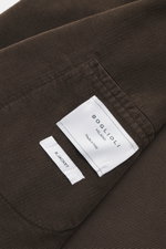 Boglioli Corduroy Suit 'K. Jacket' grey brown close-up from above showing soft, slightly elastic cotton blend fabric with labels.