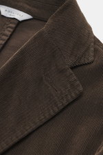 Close-up front view of the Boglioli Corduroy Suit 'K. Jacket' grey brown, highlighting soft, slightly elastic cotton-modal fabric and tailored lapel.