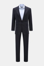 Front view of the Tom Ford Anzug 'Shelton' navy/schwarz kariert slim fit suit in fine woven pure wool with patten pockets and side adjusters on trousers.