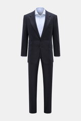Front view of the Tom Ford Anzug 'Shelton' navy/schwarz kariert slim fit suit in fine woven pure wool with patten pockets and side adjusters on trousers.