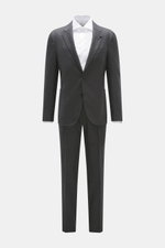 Front view of the Lardini Anthracite striped suit made of pure new wool with subtle checks, Slim Fit jacket and tapered trousers.