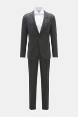Front view of the Lardini Anthracite striped suit made of pure new wool with subtle checks, Slim Fit jacket and tapered trousers.