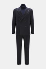 Front view of Tagliatore Suit 'Vesuvio' dark navy, a slim fit two-piece suit in virgin wool and cashmere blend with double-breasted jacket and tapered trousers.