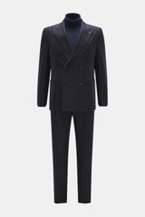 Front view of Tagliatore Suit 'Vesuvio' dark navy, a slim fit two-piece suit in virgin wool and cashmere blend with double-breasted jacket and tapered trousers.