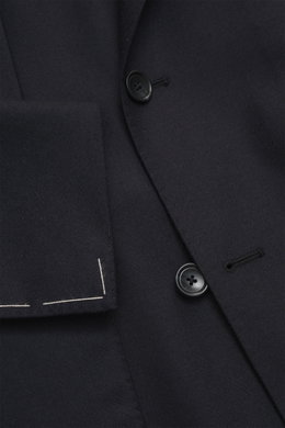 Close-up front detail of the Tagliatore Suit 'Vesuvio' dark navy, showing the double-breasted jacket's buttons and virgin wool cashmere fabric.