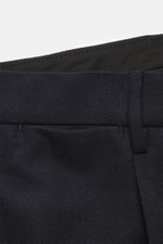 Close-up view of the waistband and belt loop of the Tagliatore Suit 'Vesuvio' dark navy trousers, made from a soft virgin wool and cashmere blend with slim fit and precise tailoring.