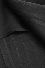 Close-up inside view of the Tagliatore Suit 'Vesuvio' anthracite striped, showcasing Super 110's virgin wool fabric and smooth lining.