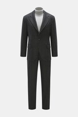 Brunello Cucinelli Anzug dunkelgrau/hellgrau gestreift, frontale Ansicht, Unconstructed-Sakko Slim Fit mit Chalk-Stripes, Regular Fit Hose aus Wolle-Cashmere.