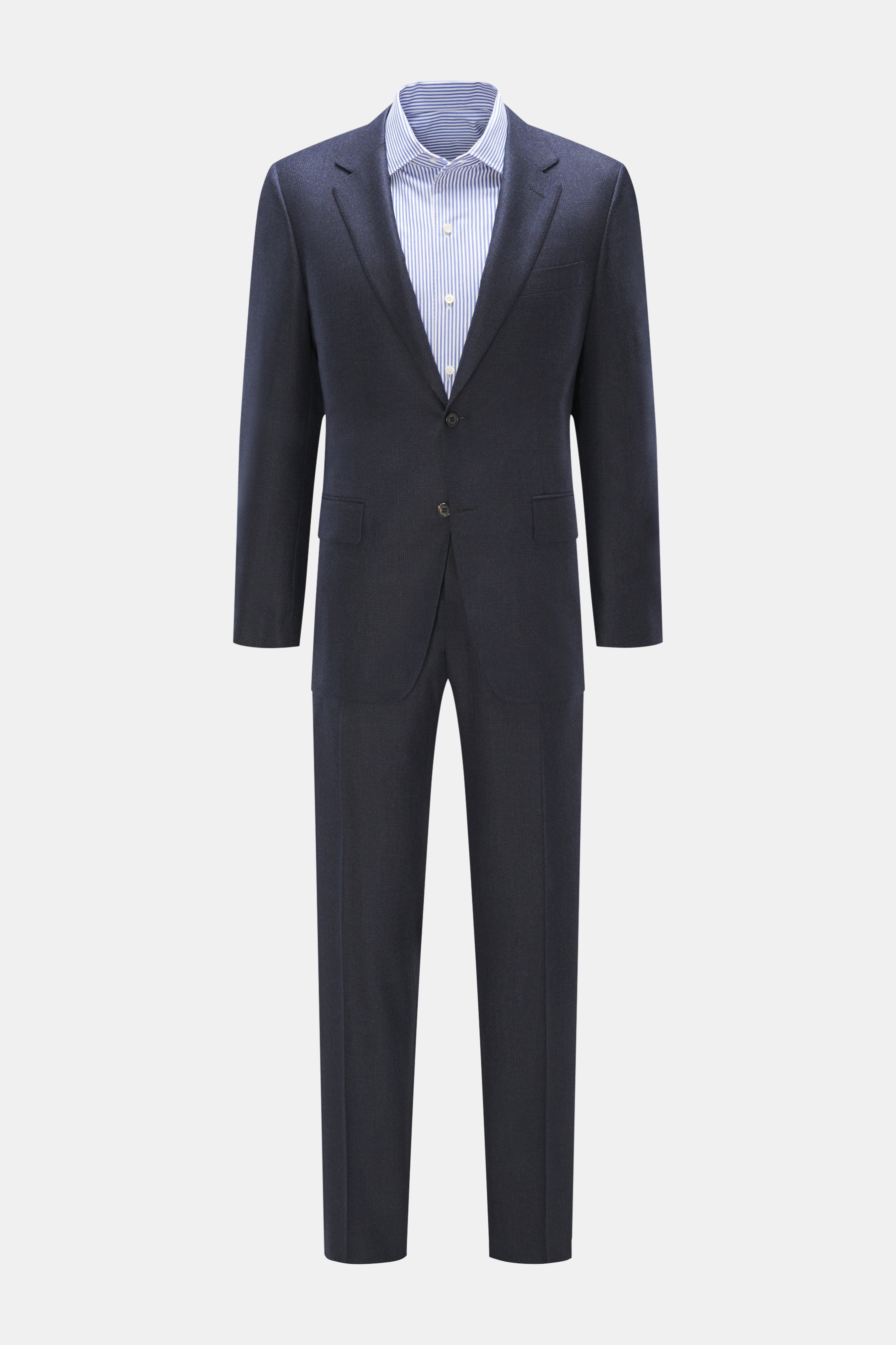 Canali Anzug navy kariert aus reiner Wolle mit weichem Griff, Slim Fit Sakko und Regular Fit Hose, frontale Ansicht, Glencheck-Muster.