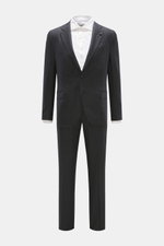 Lardini Suit anthracite/grey striped front view, slim fit classic pinstripe pattern in virgin wool and cashmere blend, tailored jacket with notched lapel, flower pin, breast and hip pockets, unfinished sleeves, rear vents, half lining, two inside pockets,