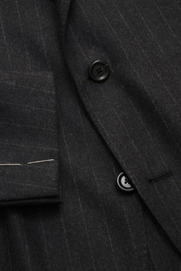 Close-up front view of Lardini Suit anthracite/grey striped showing classic pinstripe pattern, black buttons, and tailored pocket details.