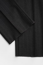 Close-up front view of Lardini Suit anthracite/grey striped fabric, classic pinstripe cashmere virgin wool blend, soft feel, slim fit.
