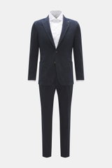Santaniello Anzug navy aus Baumwoll-Twill, Slim Fit, frontale Sicht, tailliertes Sakko mit zwei Knöpfen, schmal zulaufende Hose.