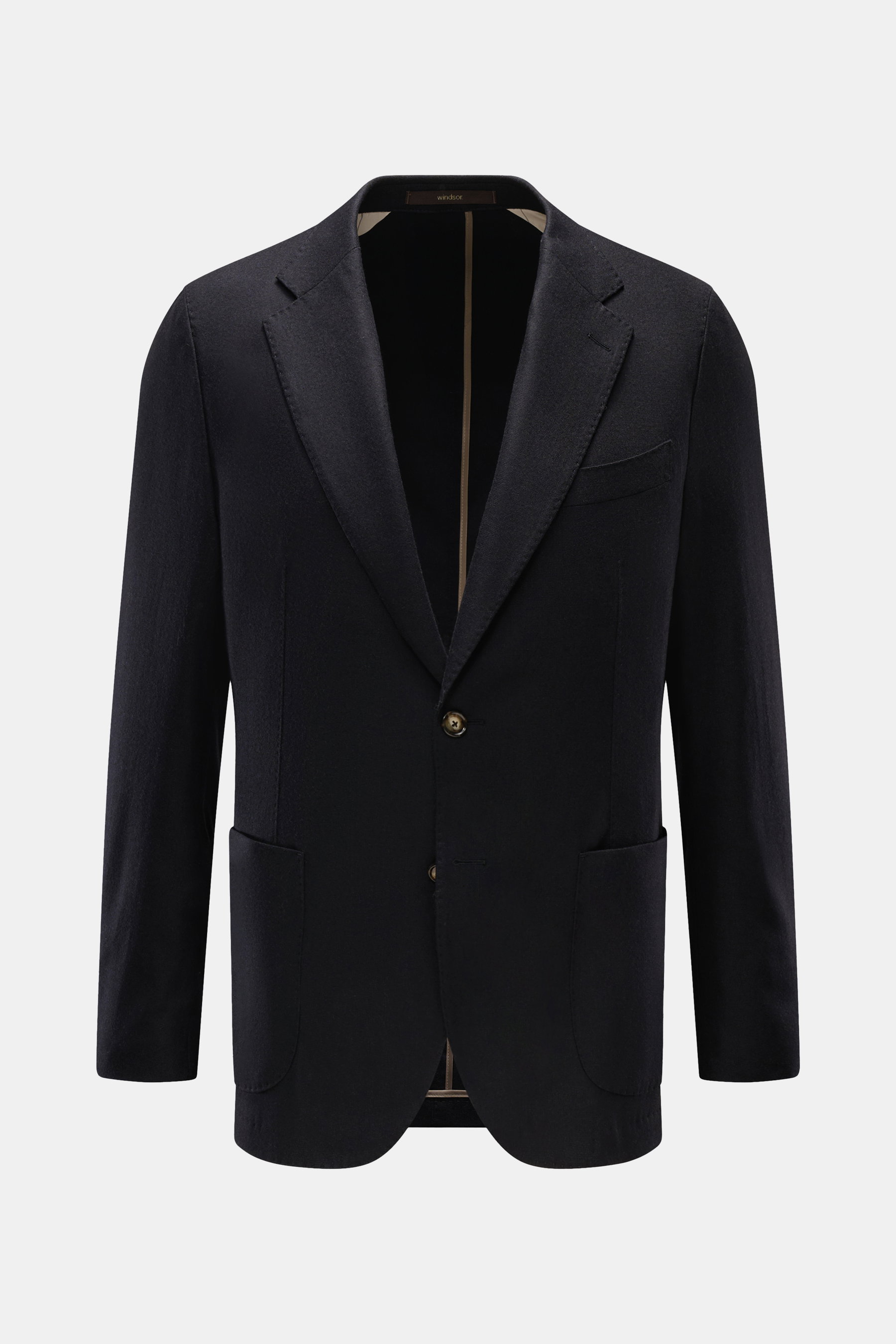 Windsor Sakko 'Giorno' dark navy, frontale Ansicht, Slim Fit, Mix aus Wolle, Microfaser, Cashmere, soft, elastisch, fallendes Revers, Zwei-Knopf, Brust- und Hüfttaschen, Kissing Buttons, Seitenschlitze, Unconstructed, zwei Innentaschen.