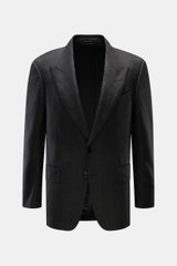 Tom Ford Sakko 'Shelton' dunkelgrau meliert, Slim Fit, tailliert mit tonalem Fischgrat, Spitzrevers, Zwei-Knopf-Stil, frontale Aufnahme.