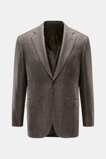 Brioni Cashmere Sakko 'New Plume' dunkelbraun/graubraun kariert, Slim Fit, Glencheck, Zwei-Knopf-Stil, fallendes Revers, Brust- und Hüfttaschen, rückwärtige Seitenschlitze, gebrandetes Futter, Ansicht von vorne.