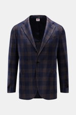 Borrelli Sakko 'Procida' dunkelblau/beige kariert, Slim Fit, taillierter Drei-Knopf-Stil, fallendes Revers, klassische Brusttasche, aufgesetzte Hüfttaschen, Ärmelabschlüsse unfertig, rückwärtige Seitenschlitze, halb gefüttert, zwei Innentaschen, Mix aus W