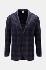 Borrelli Sakko 'Procida' dunkelblau/beige kariert, Slim Fit, taillierter Drei-Knopf-Stil, fallendes Revers, klassische Brusttasche, aufgesetzte Hüfttaschen, Ärmelabschlüsse unfertig, rückwärtige Seitenschlitze, halb gefüttert, zwei Innentaschen, Mix aus W