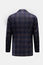 Borrelli Sakko 'Procida' dunkelblau/beige kariert, Rückansicht, Slim Fit, taillierter Drei-Knopf-Stil, fallendes Revers, stabile Haptik, Mix aus Wolle, Seide und Leinen.