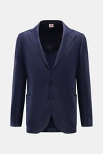 Borrelli Sakko 'Procida' navy/schwarz kariert, Slim Fit, taillierter Drei-Knopf-Stil, fallendes Revers, reine Schurwolle, softer Griff, grobes Karomuster, halb gefüttert, Brusttasche, Hüfttaschen, Ärmelabschlüsse unfertig, Seitenschlitze, zwei Innentasche