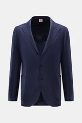 Borrelli Sakko 'Procida' navy/schwarz kariert, Slim Fit, taillierter Drei-Knopf-Stil, fallendes Revers, reine Schurwolle, softer Griff, grobes Karomuster, halb gefüttert, Brusttasche, Hüfttaschen, Ärmelabschlüsse unfertig, Seitenschlitze, zwei Innentasche