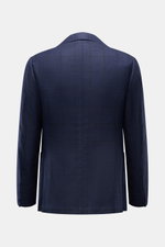 Blick auf Rückseite des Borrelli Sakko 'Procida' navy/schwarz kariert aus reiner Schurwolle, Slim Fit, tailliert, mit Seitenschlitzen.