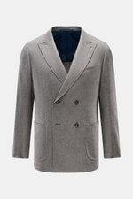 Front view of the Sipario Smart-casual jacket 'Ivan' grey melange, a slim fit double-breasted jacket with patch hip pockets and pointed lapel.