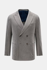 Front view of the Sipario Smart-casual jacket 'Ivan' grey melange, a slim fit double-breasted jacket with patch hip pockets and pointed lapel.