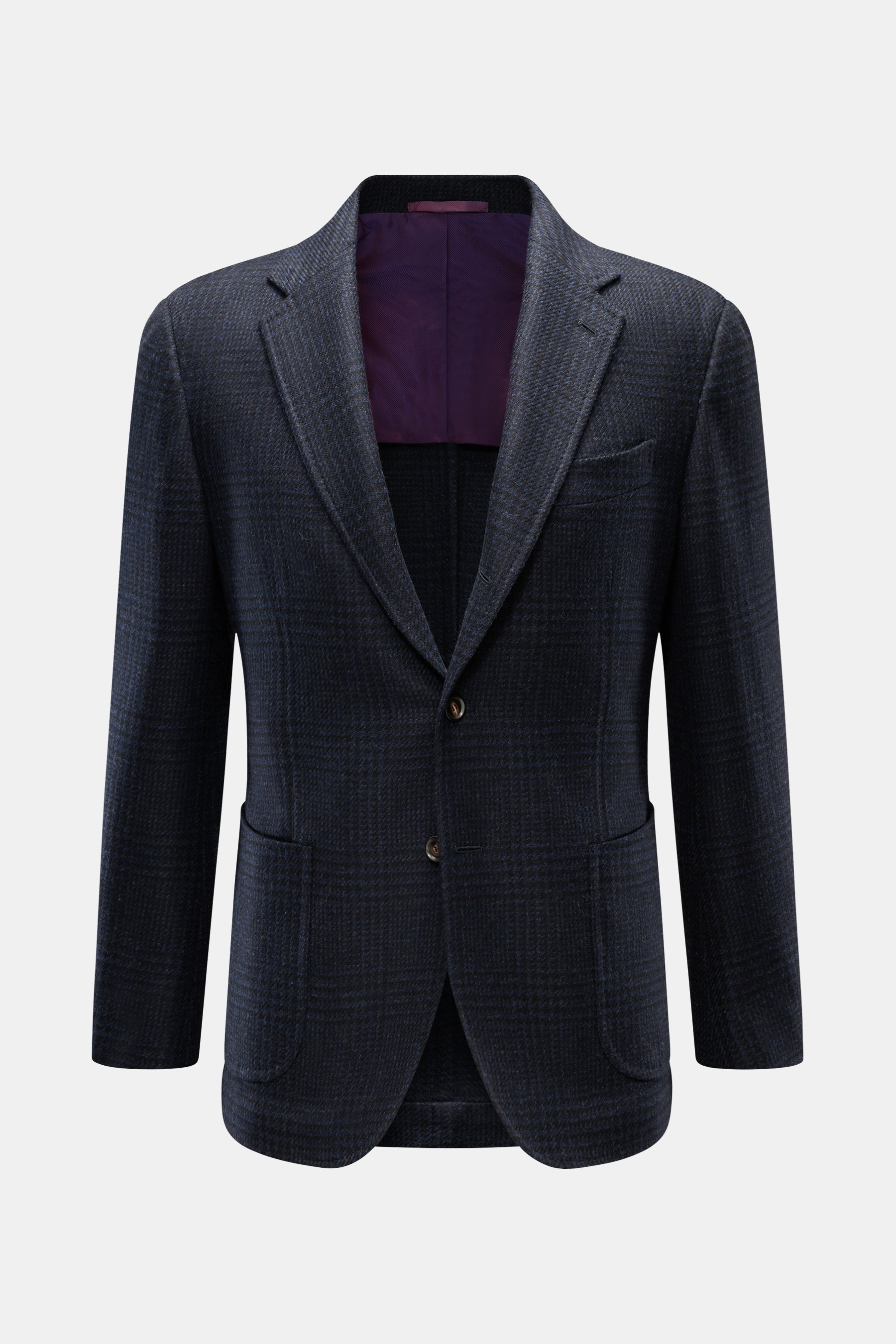 Frontale Ansicht des Stile Latino Sakko 'Vincenzo' navy/schwarz kariert mit Glencheck-Muster, Slim Fit, reiner Wolle und drei Knöpfen.