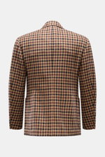 Rückansicht des Stile Latino Cashmere Sakko 'Vincenzo' camel/dunkelbraun/schwarz kariert aus reiner Wolle mit klassischem Karomuster, Slim Fit, drei Knöpfen und halb gefüttert.