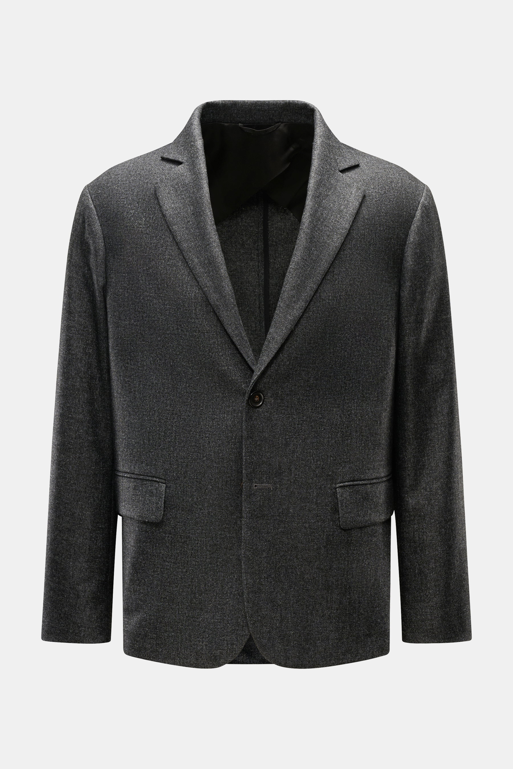 Doppiaa Sakko 'Aantilope' anthrazit meliert, sportiv elegant, Slim Fit, Cashmere-Mix, frontal mit Zwei-Knopf-Stil, fallendem Revers, Hüfttaschen, halb gefüttert.