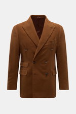 Doppiaa Sakko 'Aaradeo' braun, frontale Perspektive, slim fit, zweireihig mit drei Knöpfen, Baumwoll-Fleece, spitzes Revers, Brust- und Patten-Hüfttaschen.