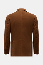 Rückansicht des braunen Doppiaa Sakko 'Aaradeo' aus softem Baumwoll-Fleece, Slim Fit, zweireihig, mit Seitenschlitzen, halb gefüttert.