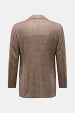 Rückansicht des Cesare Attolini Cashmere Sakko braun/beige kariert im Slim Fit mit klassischem Glencheck, tailliertem Drei-Knopf-Stil und halb gefüttert.