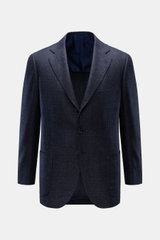 Front view of Cesare Attolini Sakko navy/dark navy kariert, a slim fit, tailored three-button blazer in classic Glencheck pattern made from fine wool and silk with soft touch, featuring notch lapels, chest pocket, patch hip pockets, unfinished sleeve ends
