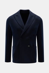 Front view of a Lunaria Cashmere Cashmere Sakko navy, a slim fit, double-breasted blazer made of pure felted cashmere with a very soft touch. <p>Simplizität als Luxus: Das Zweireiher-Sakko aus reinem Cashmere von LUNARIA CASHMERE verzichtet bewusst auf ei