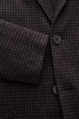 Harris Wharf London Sakko graubraun/schwarz gemustert mit Hahnentritt, Slim Fit, zwei Knöpfen, fallendem Revers, Brust- und Hüfttaschen, Detailansicht von vorne.