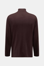Back view of Harris Wharf London Jersey-Sakko dunkelbraun, a slim fit, unconstructed dark brown wool jersey jacket with stand-up collar and long sleeves.

<p>Die elegante Optik eines Sakkos trift auf den Komfort einer Sweatjacke – diese Fusion aus Stil un